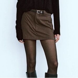 ZARA NWT Brown Mini Skort with Black Belt